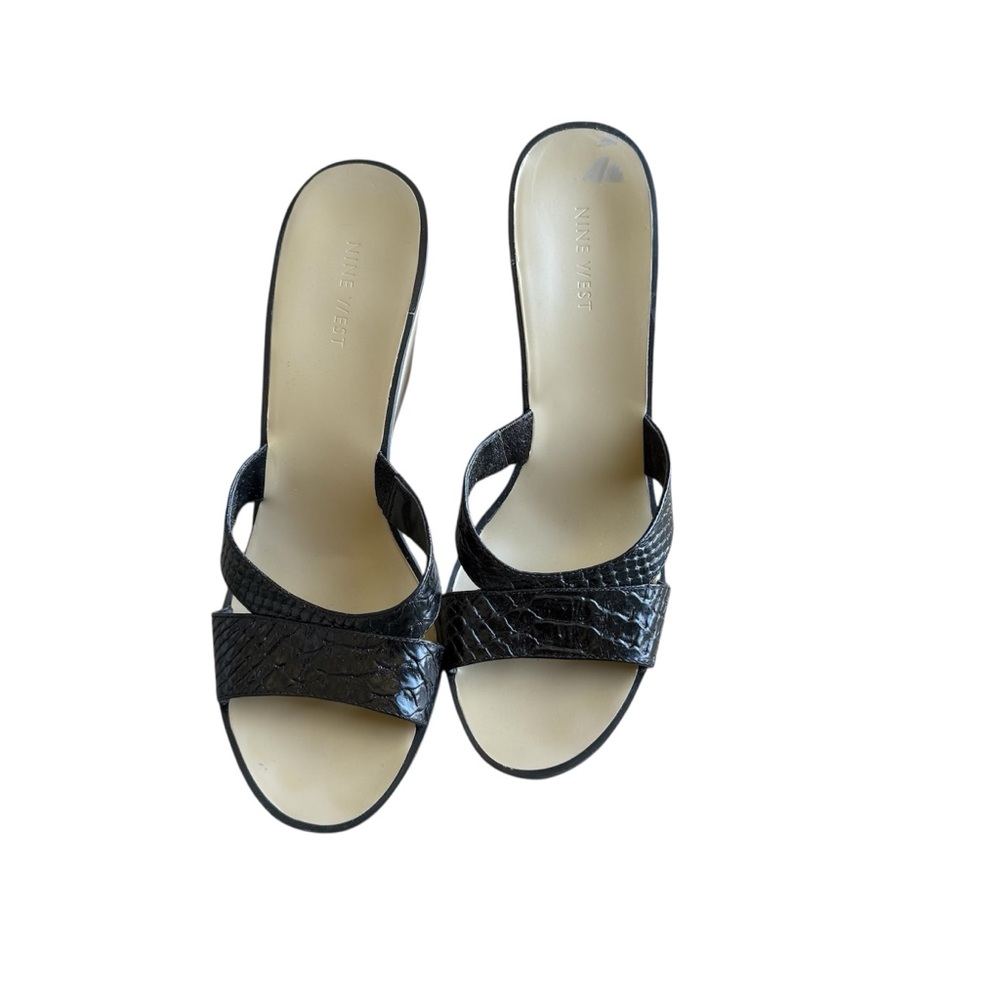 Nine West Women’s Black Leather Cream Textured Mules Size 9 1/2 Slip Ons